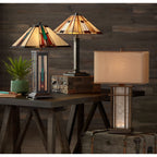 Robert Louis Tiffany Mission Table Lamp with Nightlight 25" High Bronze Stained Glass for Living Room Family Bedroom Bedside Nightstand