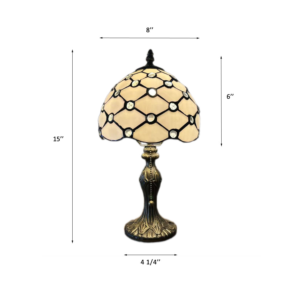 Tiffany Mini Table Lamp White Stained Glass Crystal Beans LED Bulb Included for Living Room Bedroom Bedside 15"H