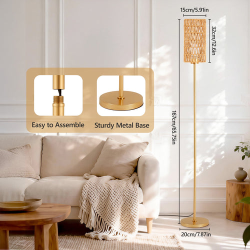 Cozylumi™ 66" Bedroom Floor Lamp 3 Color Temperatures, Gold Tall Standing Lamp with