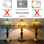 Tiffany Lamp Bedside Table Lamp Yellow Hexagon Stained Glass Mission Style Reading Desk Light 18" Tall Lover Livingroom Bedroom Library Banker Hotel Luxurious Victorian WERFACTORY LED Bulb Included