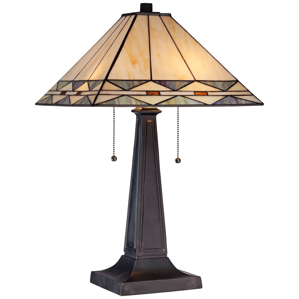 Robert Louis Tiffany Art Deco Accent Table Lamp 21.5" High Mission Bronze Stained Glass Shade for Living Room Family Bedroom Bedside Office