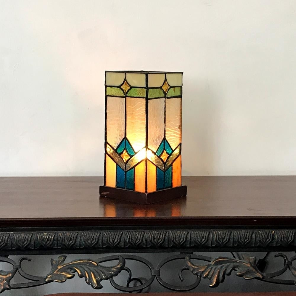 GREGORY Tiffany-glass Accent Pedestal 1 Light Mission table lamp 11" Tall
