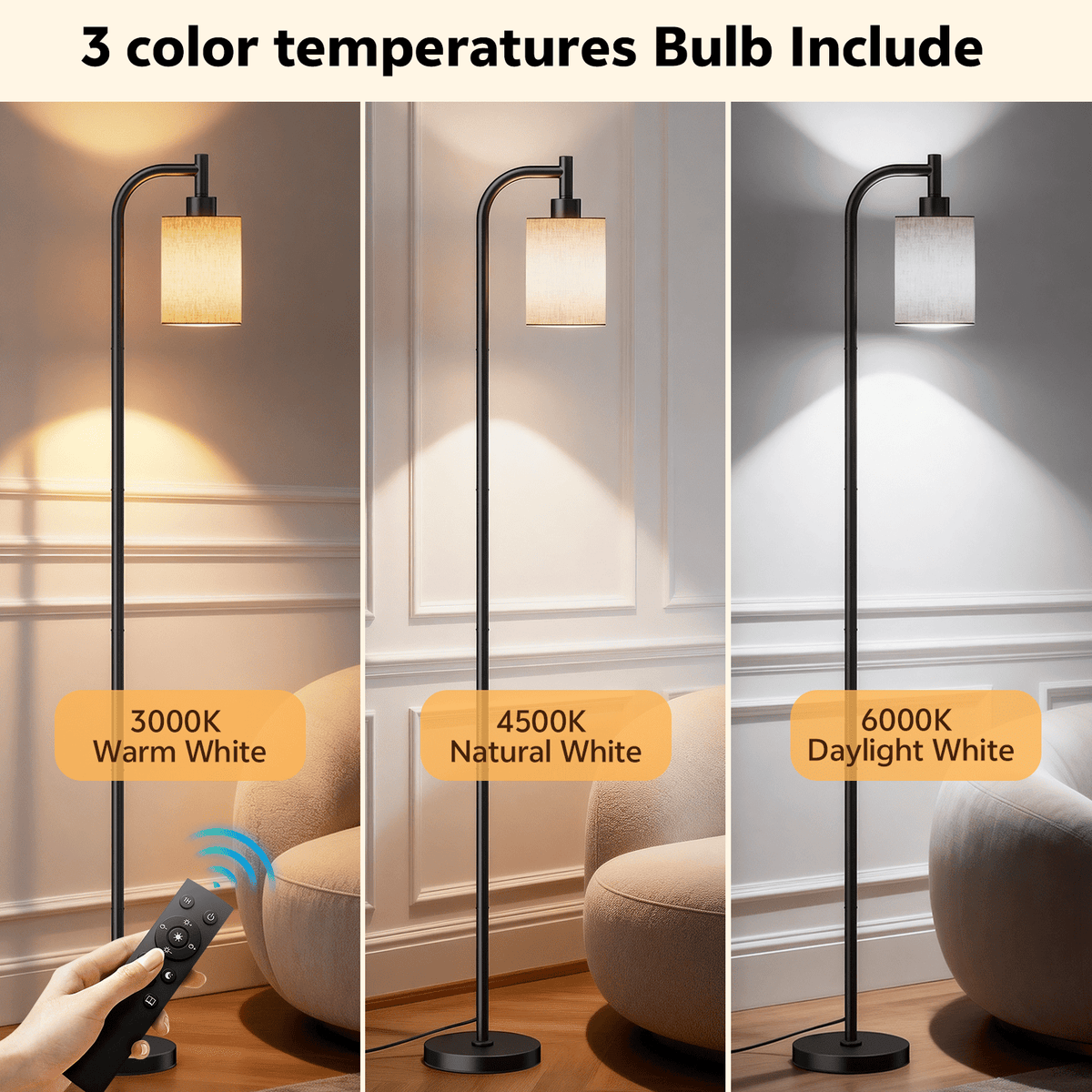 Cozylumi™ Floor Lamps for Living Room,3-Way Dimmable Standing Lamps with White