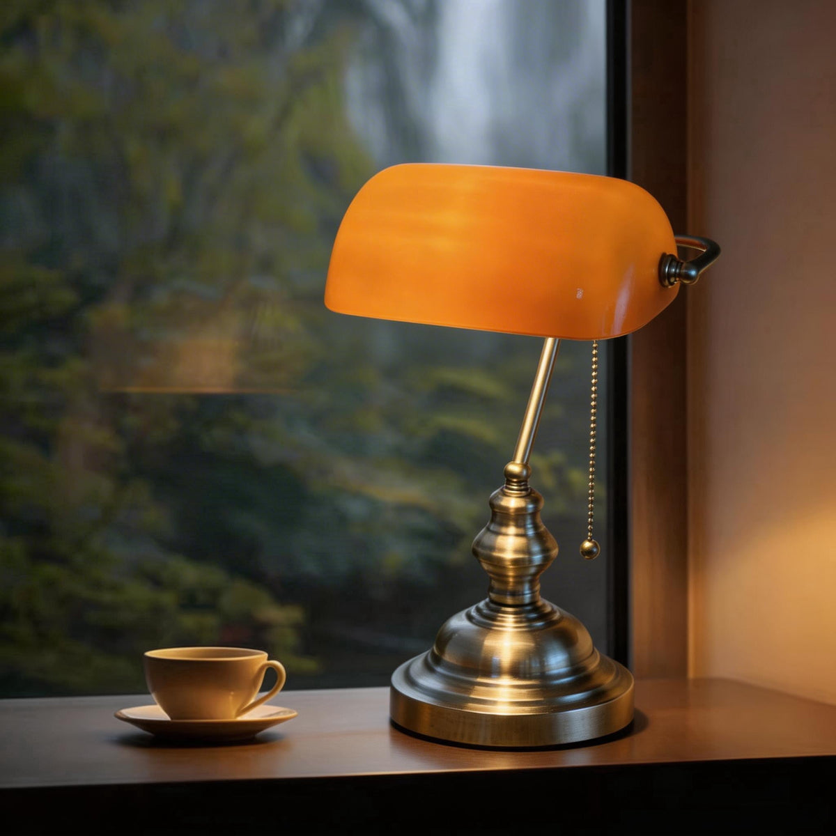 Vellune™ Novaretro Vintage Green Glass Bankers Floor Lamp with Adjustable Arm & Pull