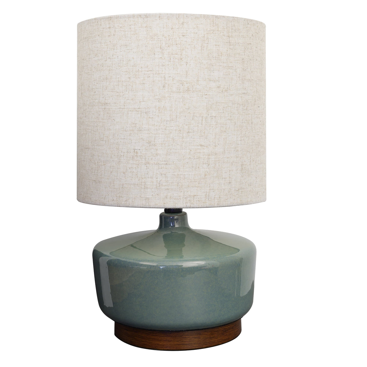 Cozylumi™ 17 in Mid-Century Green Ceramic Table Lamp with Wood Base