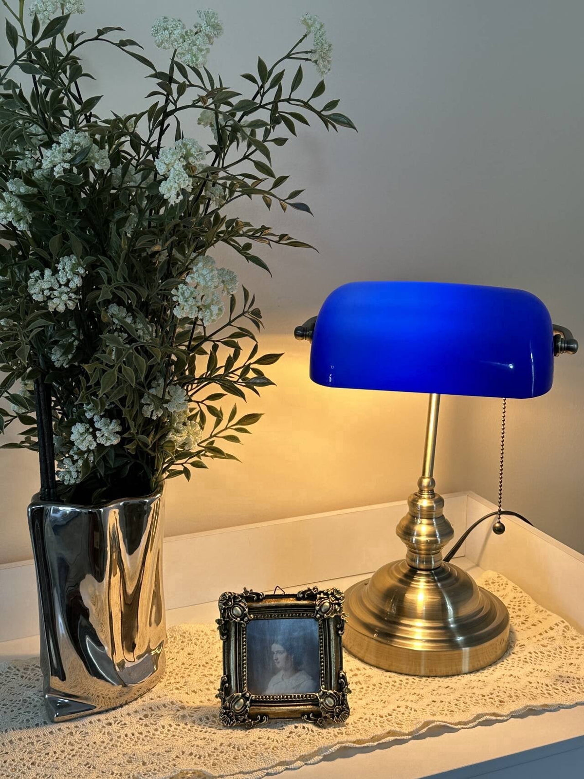 Vellune™ Novaretro Vintage Green Glass Bankers Floor Lamp with Adjustable Arm & Pull