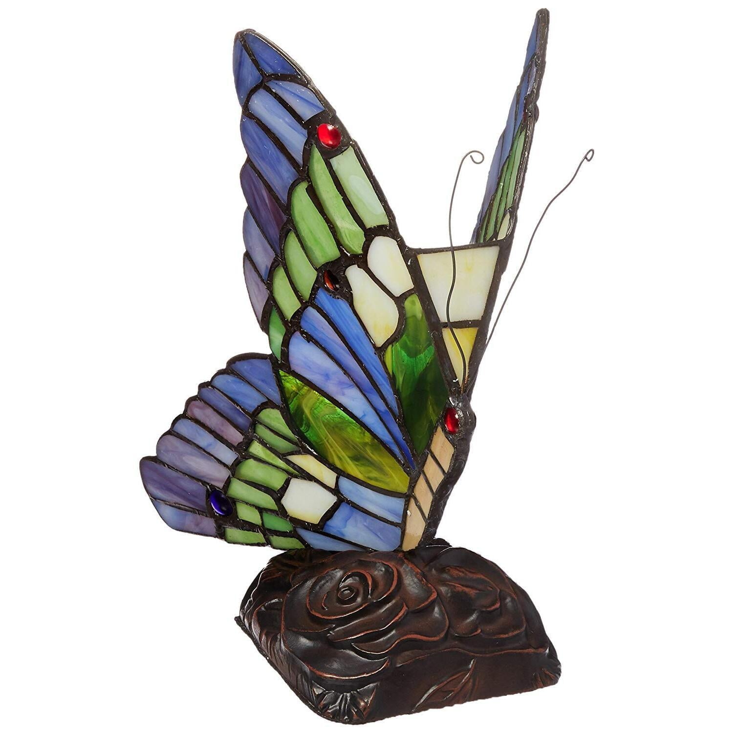 10 Inch Tiffany Style Metal Table Lamp with Butterfly Design, Multicolor
