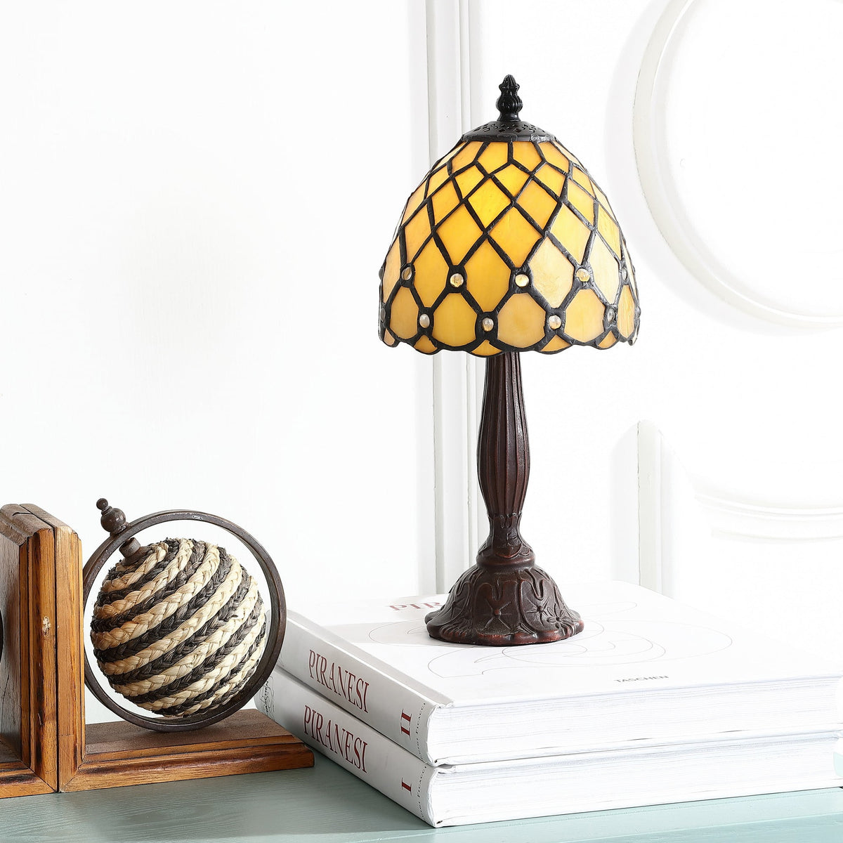 JONATHAN Y Campbell Tiffany-Style 12.5" LED Table Lamp, Bronze, JYL8015A