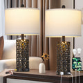 Vellune™ Cinkeda 24.5" White Tiffany-Style Table Lamp Set of 2, 3-Level Dimming Night Light Bedside Lamps with Dual USB Ports for Living Room Bedroom