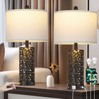 Vellune™ Cinkeda 24.5" White Tiffany-Style Table Lamp Set of 2, 3-Level Dimming Night Light Bedside Lamps with Dual USB Ports for Living Room Bedroom