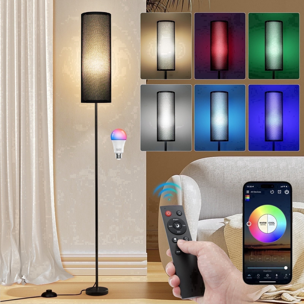 Vellune™ 67" Floor Lamp, 16 Million Color Changing Smart LED Lamp with Music Sync, APP