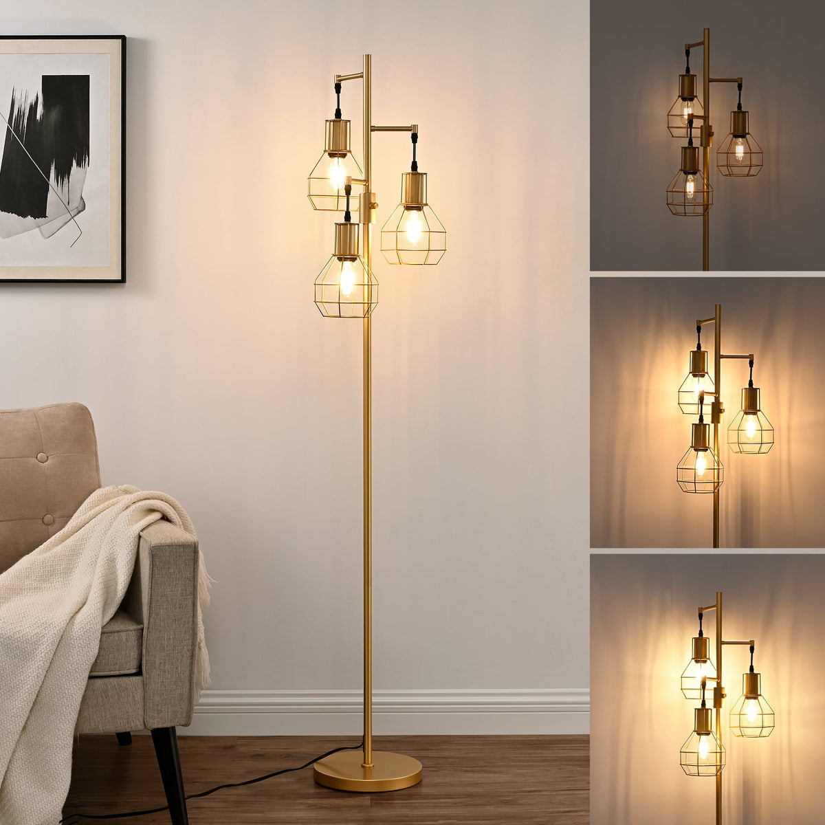Vellune™ 62in Industrial Black Floor Lamps for Living Room, Dimmable, Metal Standing