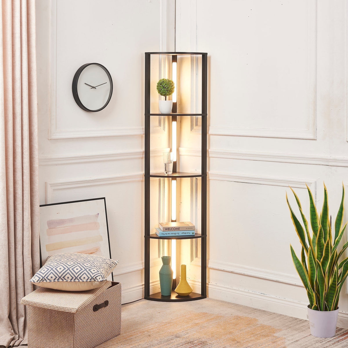 Vellune™ FENLO LED Floor Lamp with Shelves, Dimmable Color-Changing 4-Tier Display