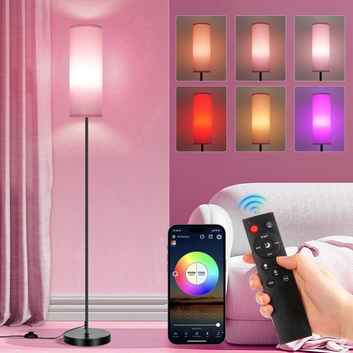 Vellune™ 67" Floor Lamp, 16 Million Color Changing Smart LED Lamp with Music Sync, APP