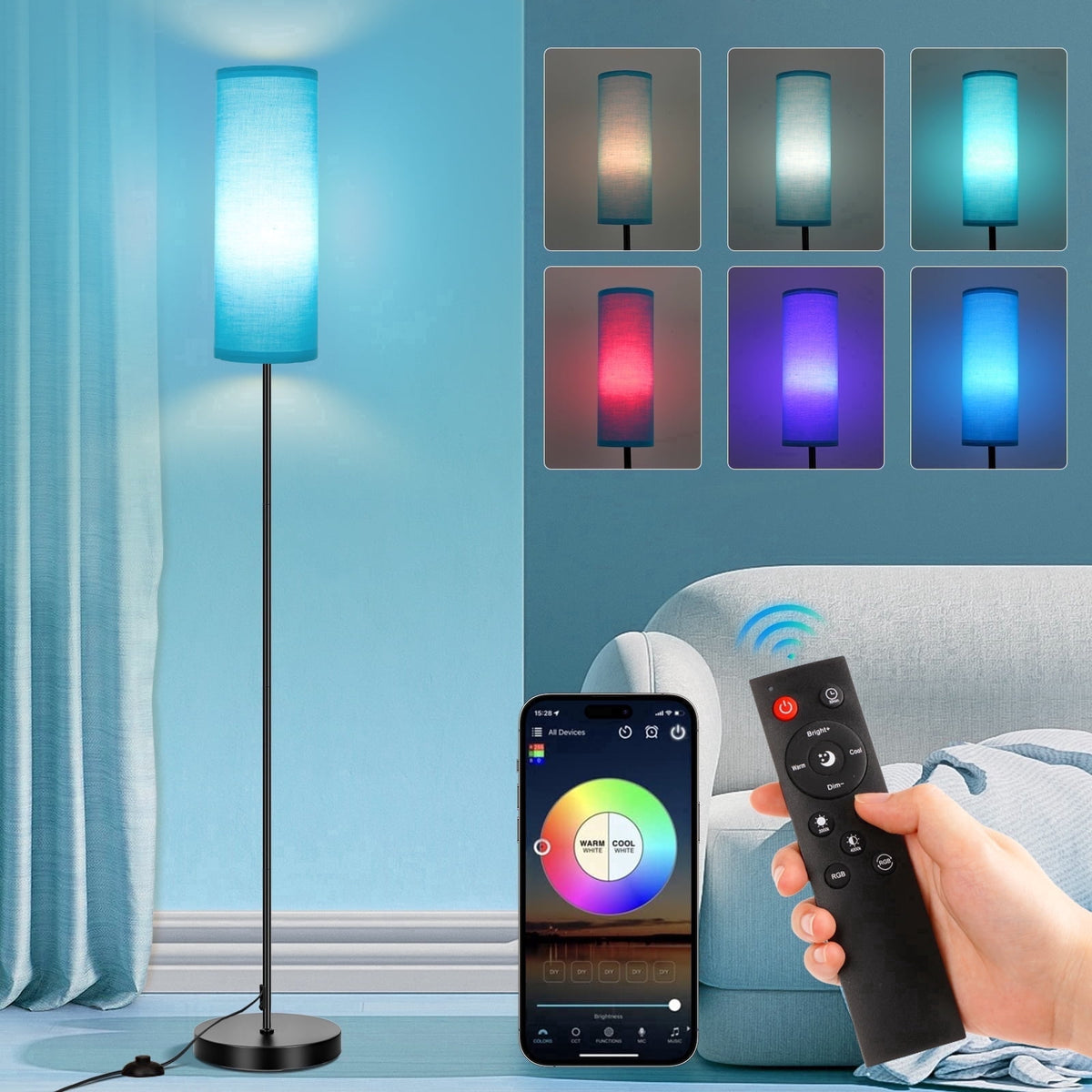 Vellune™ 67" Floor Lamp, 16 Million Color Changing Smart LED Lamp with Music Sync, APP