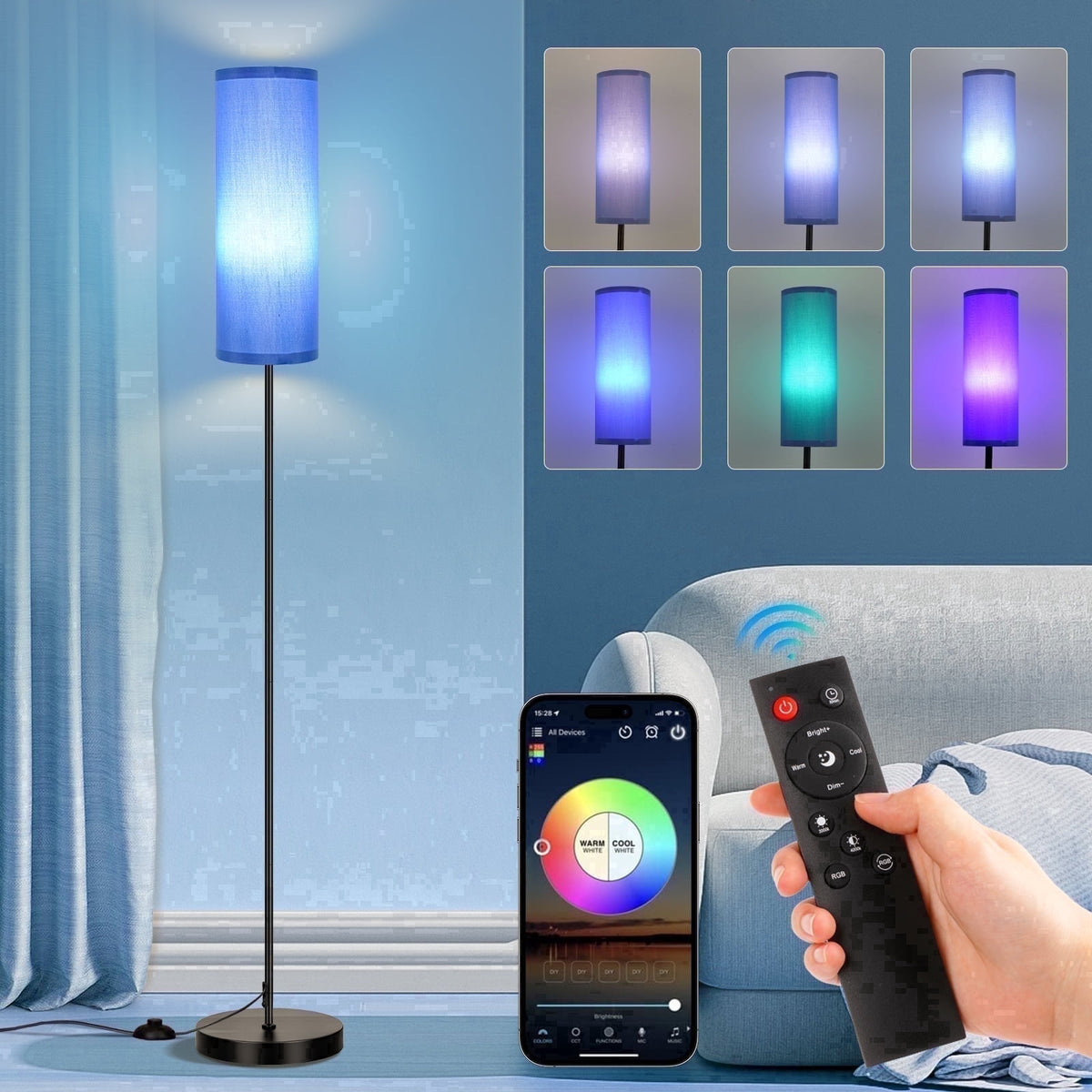 Vellune™ 67" Floor Lamp, 16 Million Color Changing Smart LED Lamp with Music Sync, APP