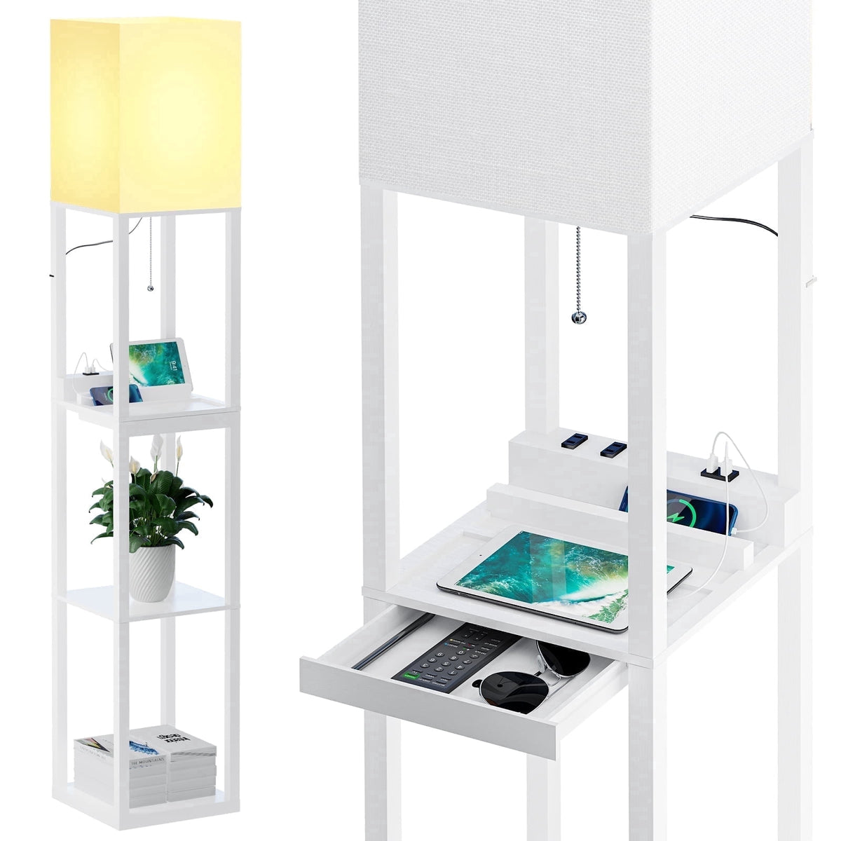 Vellune™ Floor Lamp with Shelves,Modern Dimmable Solid Wood Standing Lamp with 1