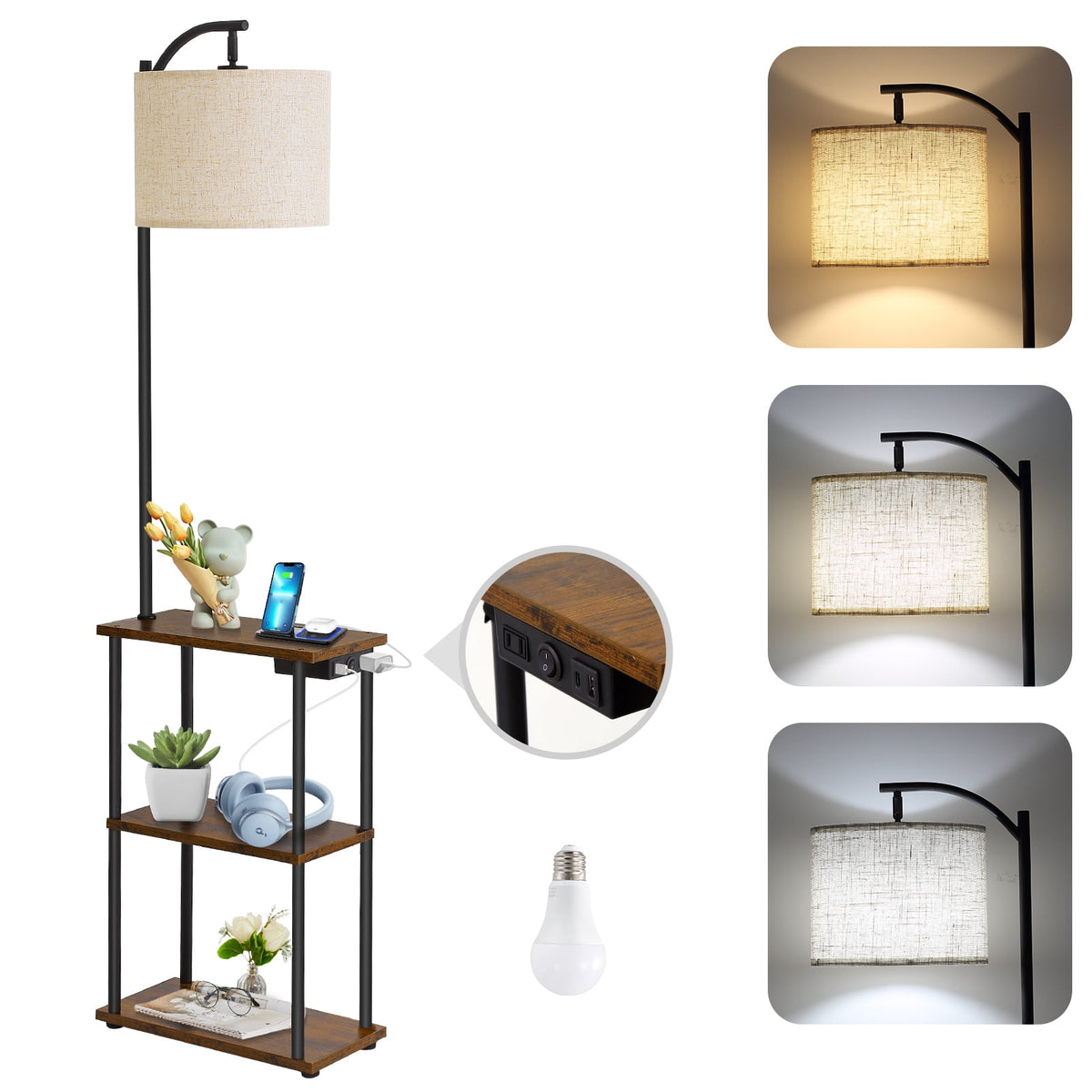 Vellune™ JOPESO Floor Lamp with Table,End Table Lamp with Charging Station USB &