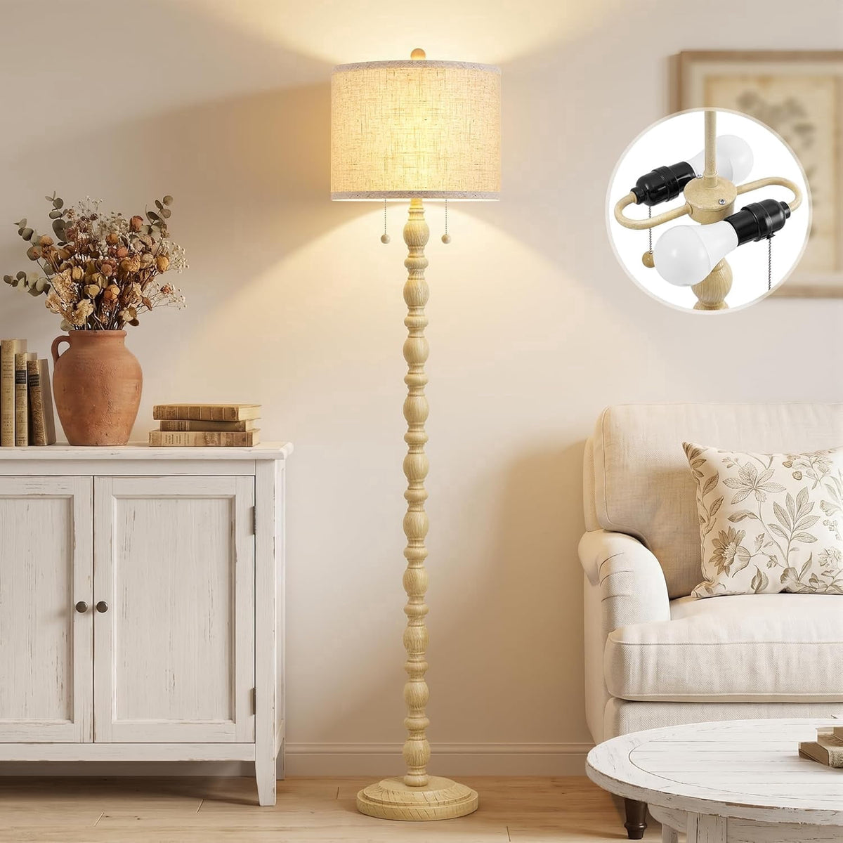 Vellune™ Rustic Floor Lamp with 3 Color Temperatures, 62" Resin Farmhouse Standing