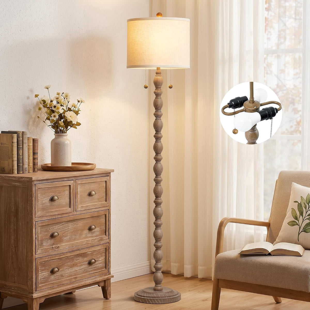 Vellune™ Rustic Floor Lamp with 3 Color Temperatures, 62" Resin Farmhouse Standing