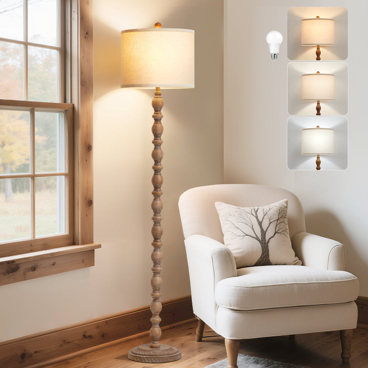 Vellune™ Rustic Floor Lamp with 3 Color Temperatures, 62" Resin Farmhouse Standing