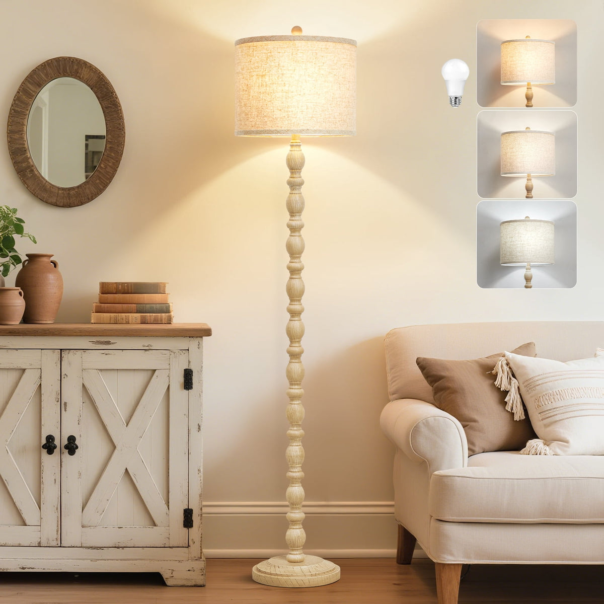 Vellune™ Rustic Floor Lamp with 3 Color Temperatures, 62" Resin Farmhouse Standing