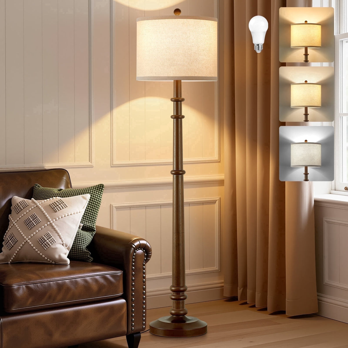 Vellune™ Floor Lamps for Living Room,60" Vintage Farmhouse Floor Lamp 3-Color