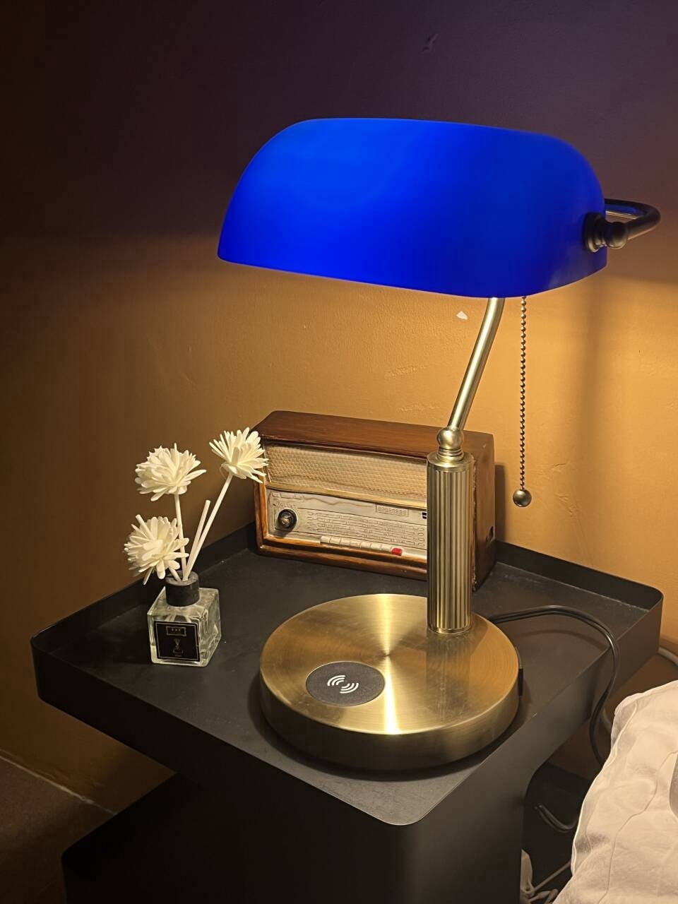 Vellune™ Novaretro Vintage Green Glass Bankers Floor Lamp with Adjustable Arm & Pull