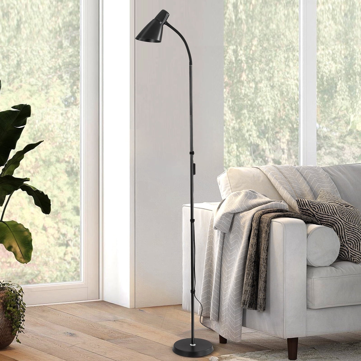 Vellune™ JOPESO Modern Industrial 59" Floor Lamp, Adjustable Lampshade Antique Brass &