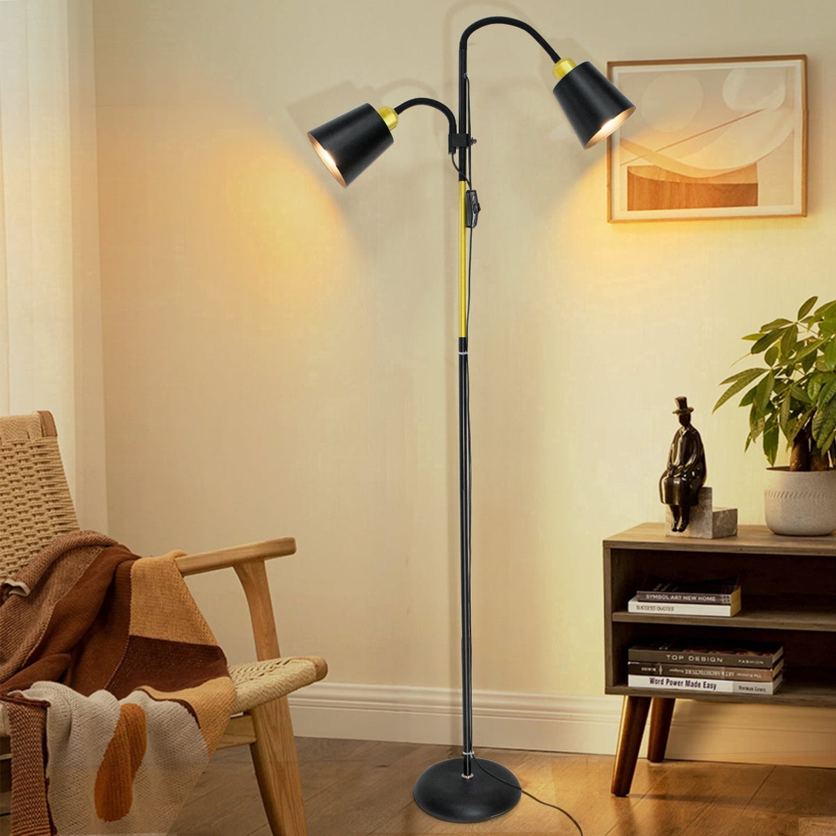 Vellune™ JOPESO Modern Industrial 59" Floor Lamp, Adjustable Lampshade Antique Brass &