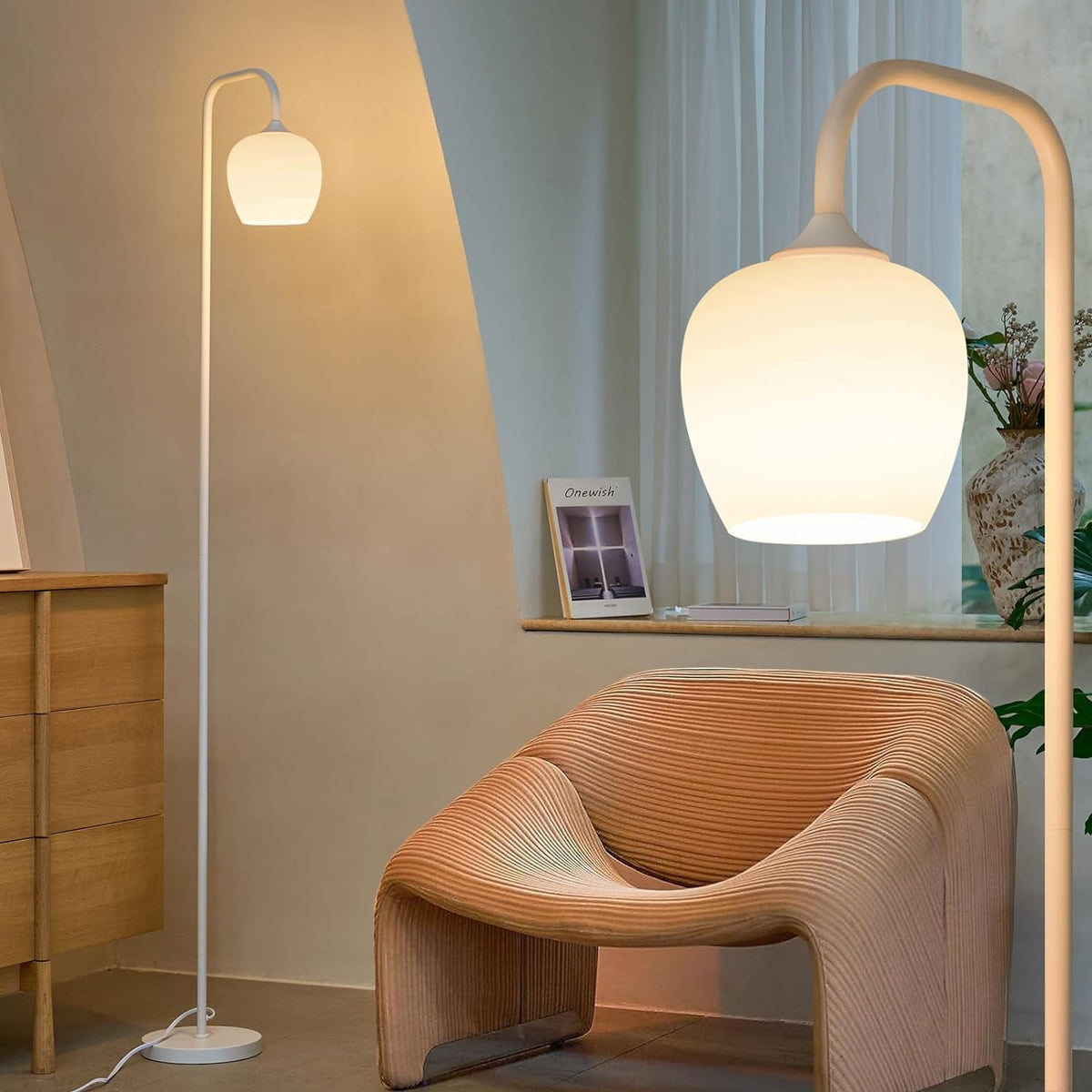 Cozylumi™ ONEWISH 65" Floor Lamp for Living Room, Modern Standing Lamp with Opal Glass