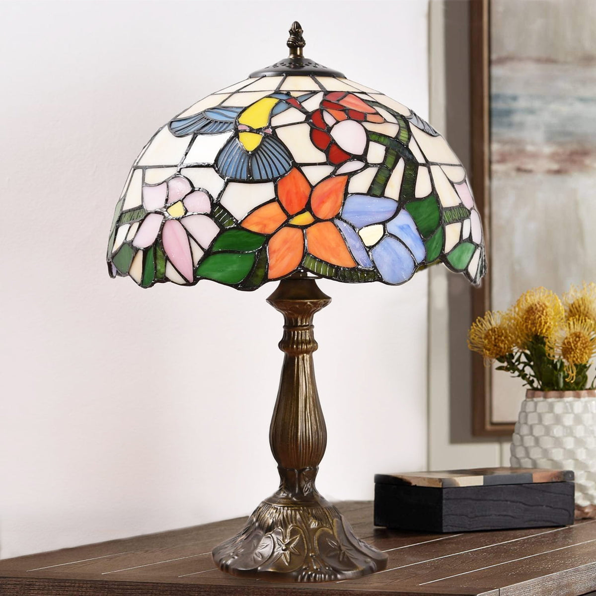 Vellune™ Orinova Tiffany Style Table Lamp Bedside LED Lamp Shades Bedroom Stained-Glass 18.1'' H Multi-Color