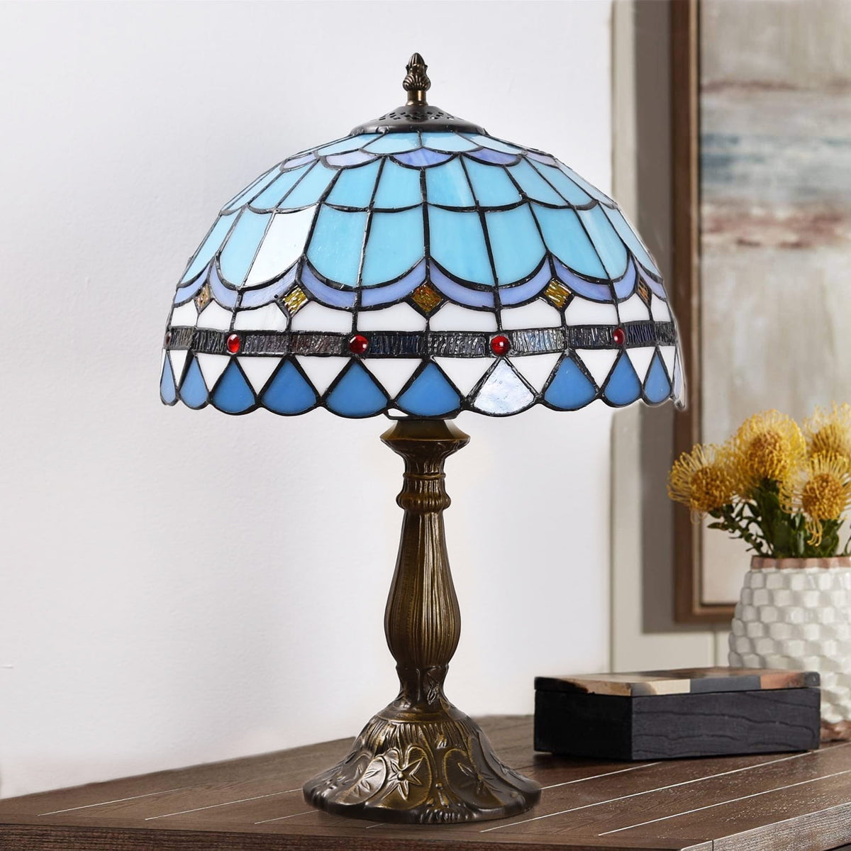 Vellune™ Orinova Tiffany Style Table Lamp Bedside LED Lamp Shades Bedroom Stained-Glass 18.1'' H Multi-Color