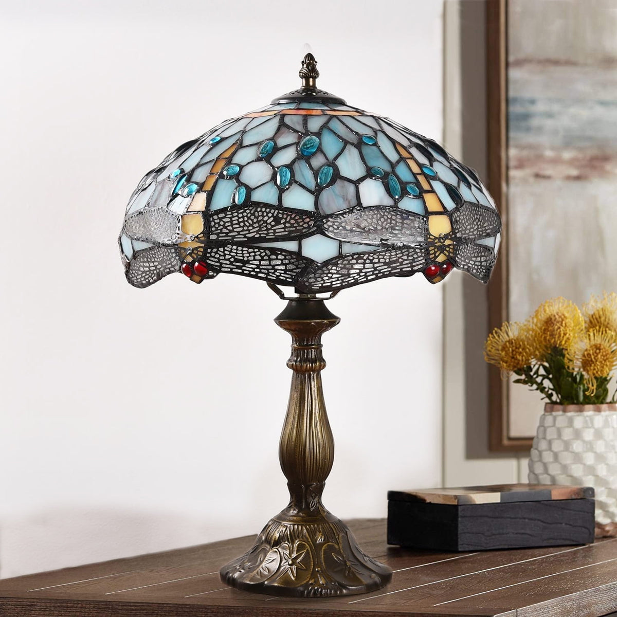 Vellune™ Orinova Tiffany Style Table Lamp Bedside LED Lamp Shades Bedroom Stained-Glass 18.1'' H Multi-Color
