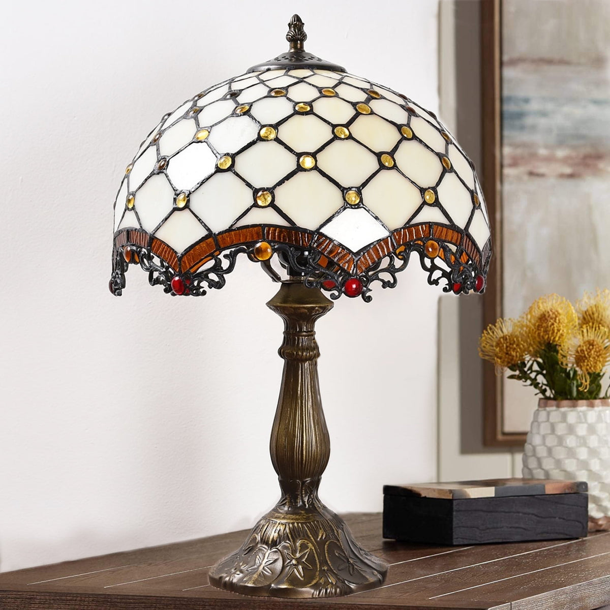 Vellune™ Orinova Tiffany Style Table Lamp Bedside LED Lamp Shades Bedroom Stained-Glass 18.1'' H Multi-Color