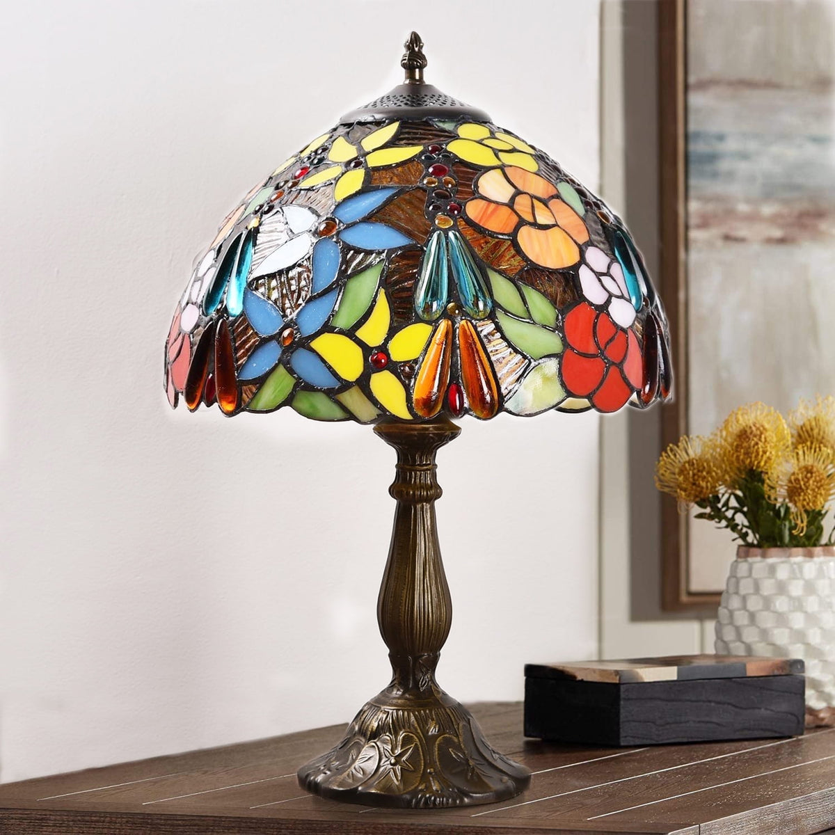 Vellune™ Orinova Tiffany Style Table Lamp Bedside LED Lamp Shades Bedroom Stained-Glass 18.1'' H Multi-Color