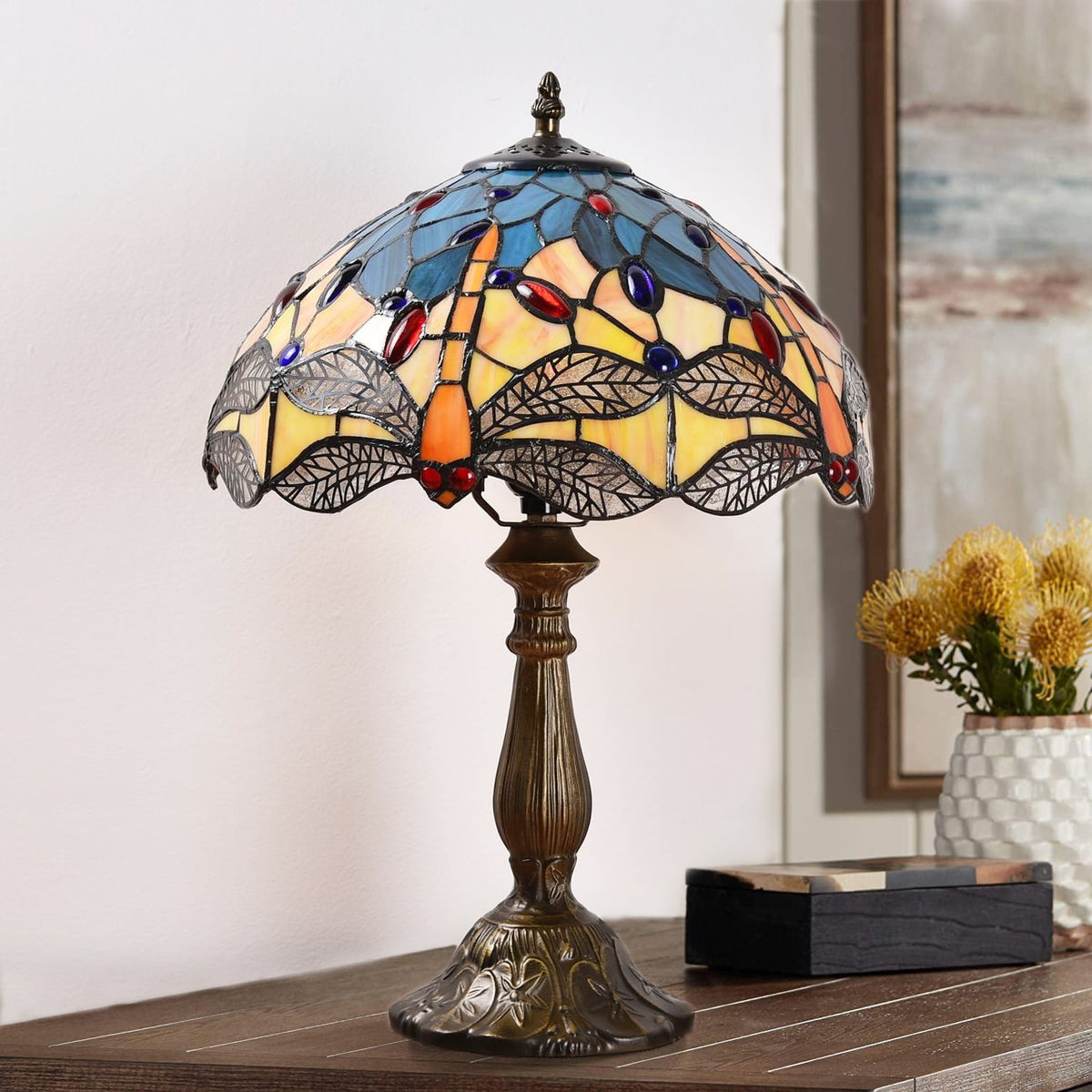 Vellune™ Orinova Tiffany Style Table Lamp Bedside LED Lamp Shades Bedroom Stained-Glass 18.1'' H Multi-Color
