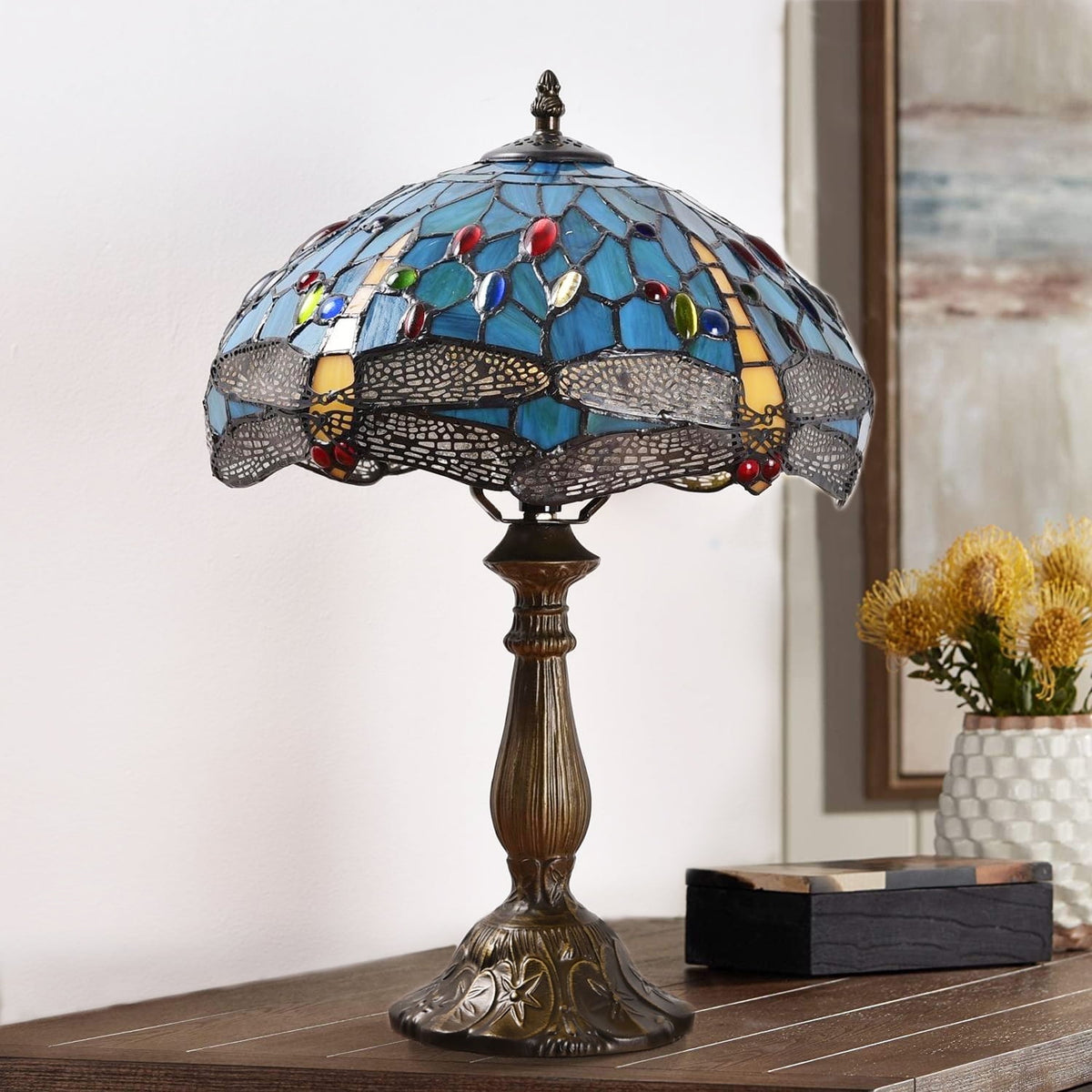 Vellune™ Orinova Tiffany Style Table Lamp Bedside LED Lamp Shades Bedroom Stained-Glass 18.1'' H Multi-Color