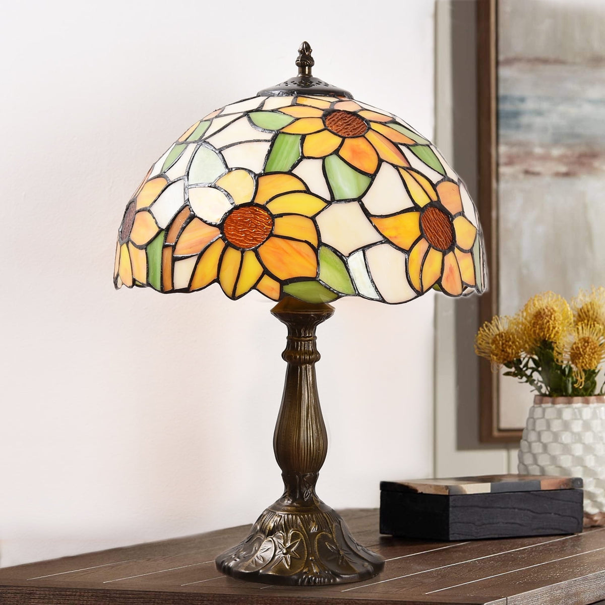 Vellune™ Orinova Tiffany Style Table Lamp Bedside LED Lamp Shades Bedroom Stained-Glass 18.1'' H Multi-Color