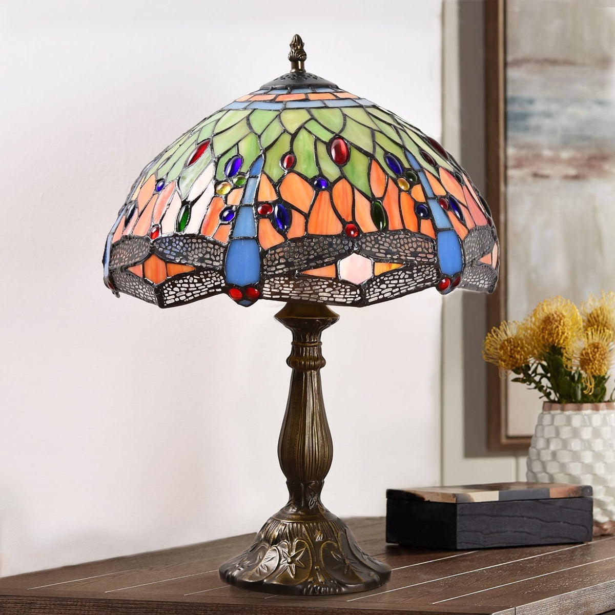 Vellune™ Orinova Tiffany Style Table Lamp Bedside LED Lamp Shades Bedroom Stained-Glass 18.1'' H Multi-Color