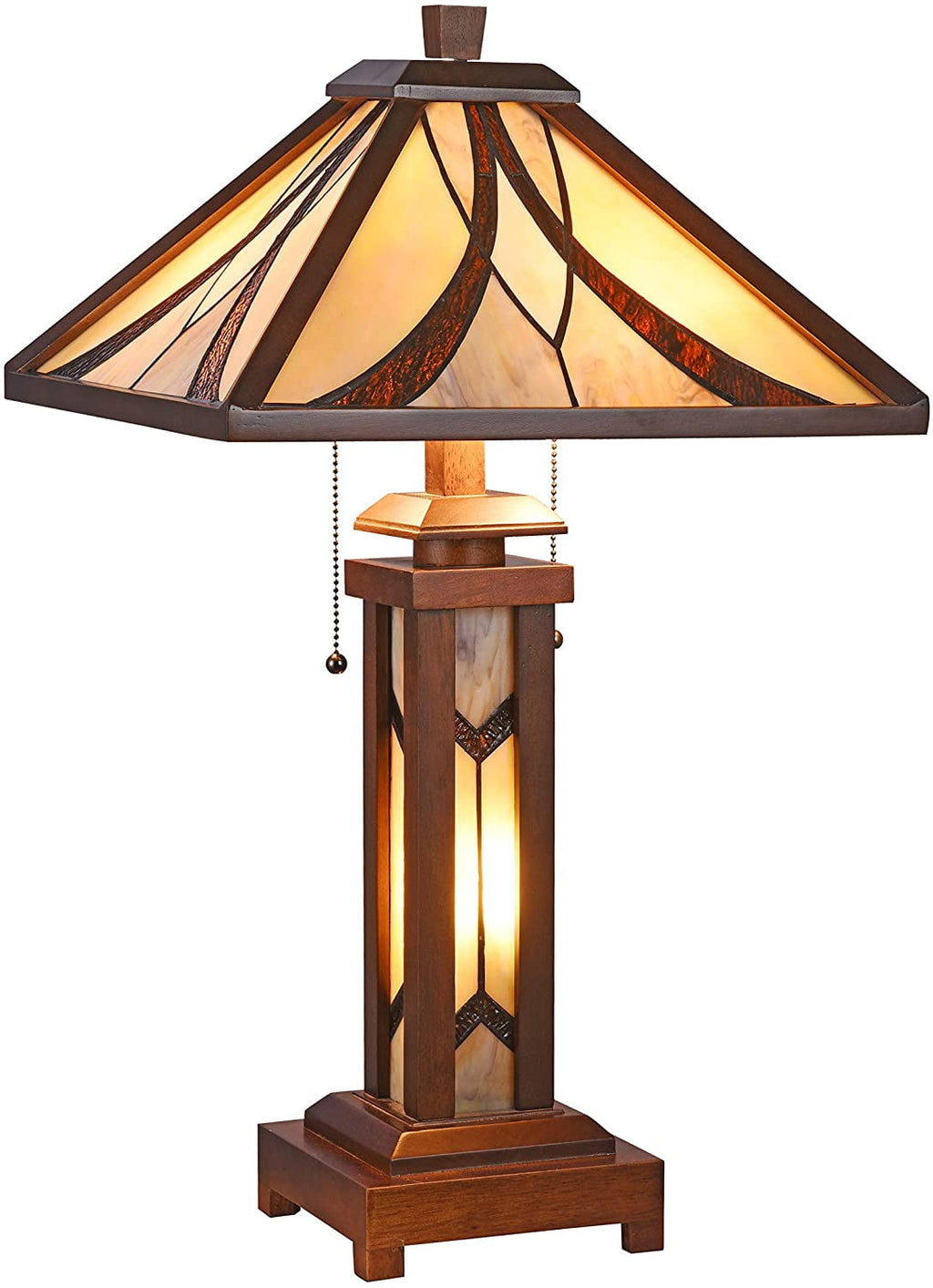 RADIANCE Goods Tiffany-Style Mission 3 Light Double Lit Wooden Table Lamp 15" Shade