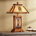 Robert Louis Tiffany Walnut Mission Rustic Table Lamp 27" Tall Wood with Nightlight Stained Art Glass Shade for Bedroom Living Room Bedside Nightstand