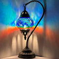 Vellune™ SILVERFEVER Turkish Moroccan Mosaic Table Lamp - Handmade Swan Neck Tiffany Glass Table Bedside Lamps w Bronze Base14.5 LED Bulb Included Deep Blue Flower