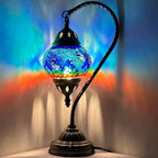 Vellune™ SILVERFEVER Turkish Moroccan Mosaic Table Lamp - Handmade Swan Neck Tiffany Glass Table Bedside Lamps w Bronze Base14.5 LED Bulb Included Deep Blue Flower