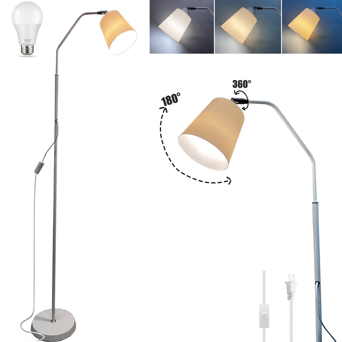 Vellune™ Golyzmt 60 inch Black Floor Lamp for Bedroom Living Room, Modern Dimmable