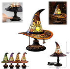 Stained Glass Witch Hat Lamp, Tiffany Style USB LED Night Light for Halloween Party & Witchy Home Decor,Amber,11.81 in
