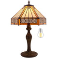 Tiffany Lamp Bedside Table Lamp Yellow Hexagon Stained Glass Mission Style Reading Desk Light 18" Tall Lover Livingroom Bedroom Library Banker Hotel Luxurious Victorian WERFACTORY LED Bulb Included