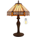 Tiffany Lamp Bedside Table Lamp Yellow Hexagon Stained Glass Mission Style Reading Desk Light 18" Tall Lover Livingroom Bedroom Library Banker Hotel Luxurious Victorian WERFACTORY LED Bulb Included