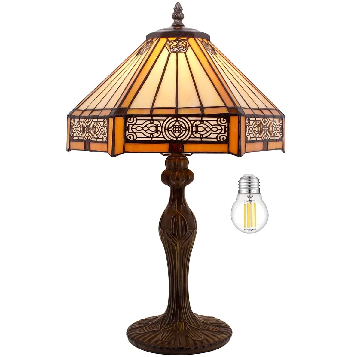 Tiffany Lamp Bedside Table Lamp Yellow Hexagon Stained Glass Mission Style Reading Desk Light 18" Tall Lover Livingroom Bedroom Library Banker Hotel Luxurious Victorian WERFACTORY LED Bulb Included