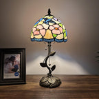 Tiffany Table Lamp Blue Pink Stained Glass Hummingbird Flowers LED Bulb Included for Living Room Bedroom Bedside 8"W*8"D*16"H
